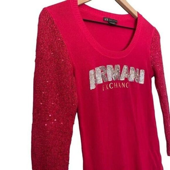 AX Armani Exchange XS Extra Small Pink Sweater Sequin Logo & 3/4 Sleevees - Picture 4 of 10